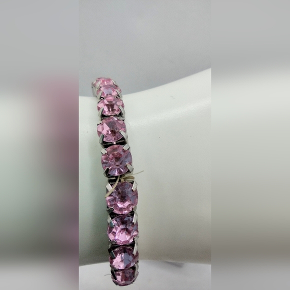 Fashion Rosey Pink Rhinestones Stretchy Tennis Bracelet - Picture 4 of 4